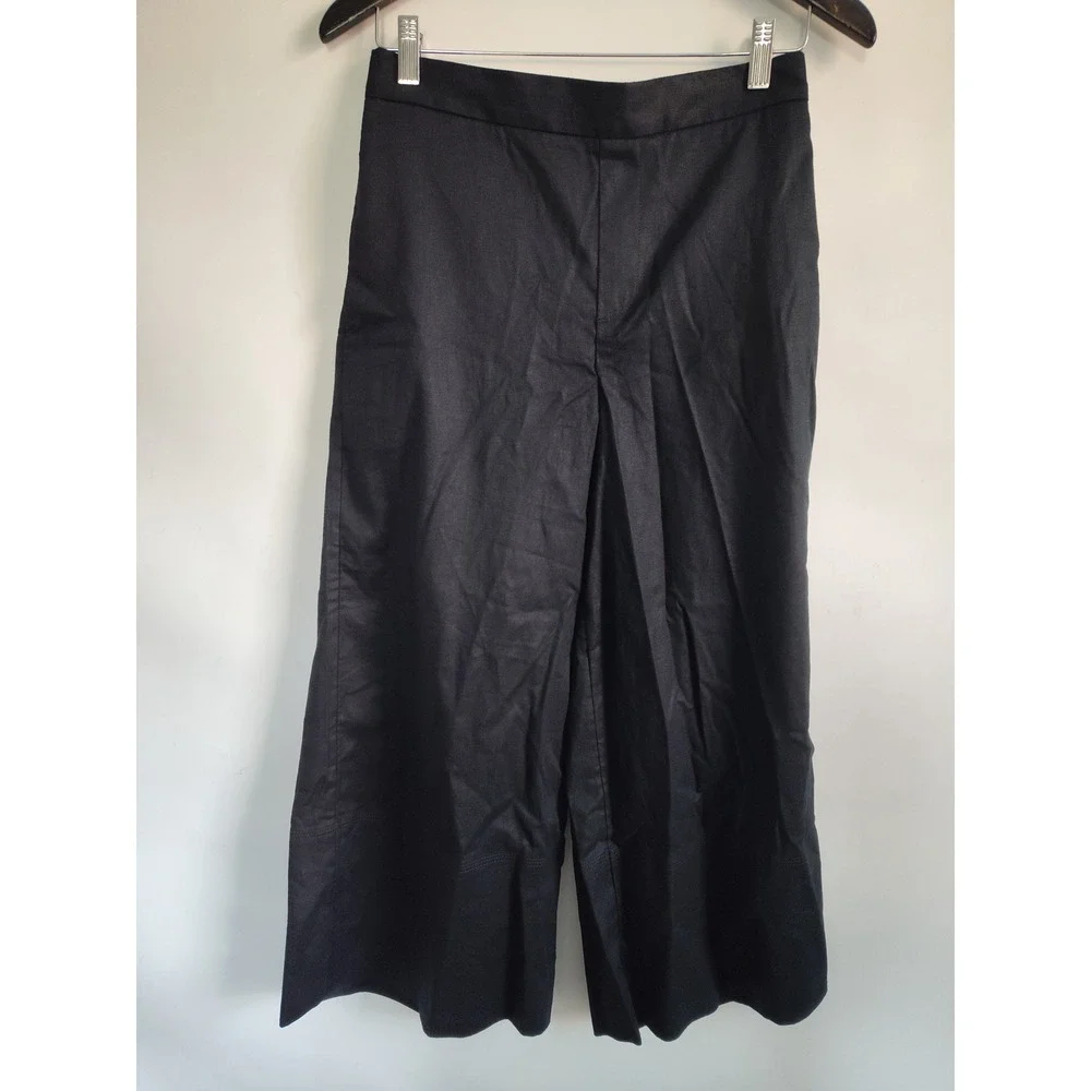 New Banana Republic Linen Blend Pants Medium Wide Leg Cropped Flowy Black Cruise